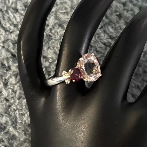 Morganite & Rhodolite Sterling Silver Ring size 7